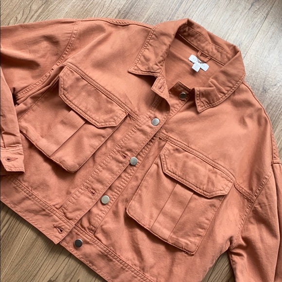 TopShop Mauve red orange button up demin jacket - Picture 2 of 6